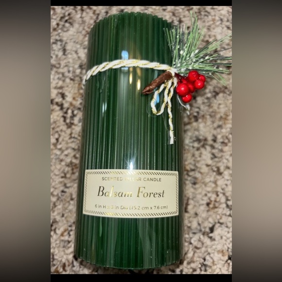 Threshold Holiday Balsam Forest Ribbed Pillar Candle- Scented Holiday/Christmas - Picture 1 of 3